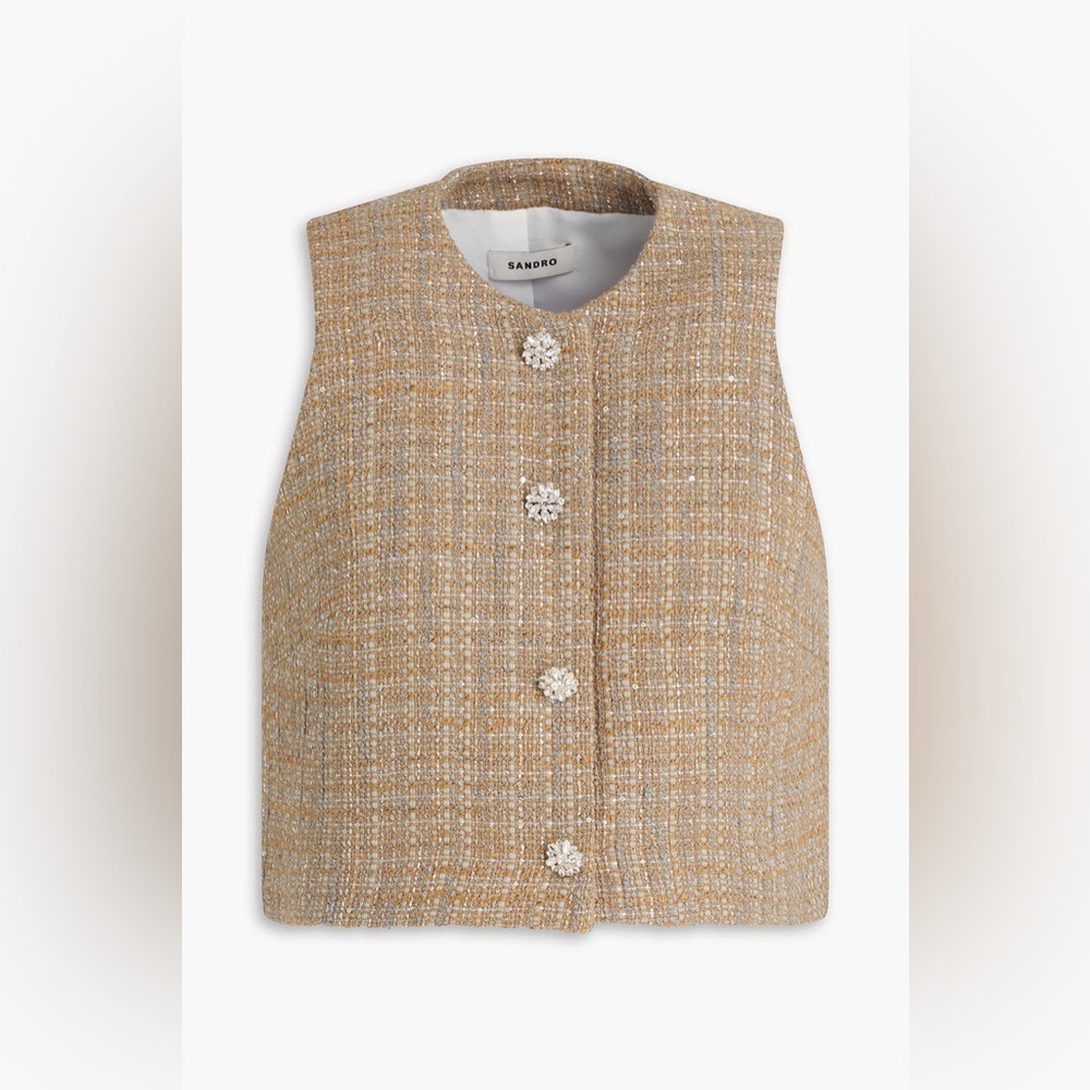 SANDRO Metallic Cotton-Blend Tweed Top